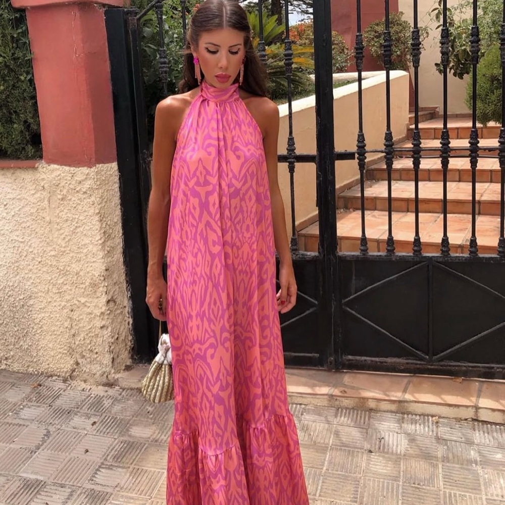 Chic Pink Patterned Maxi Dress